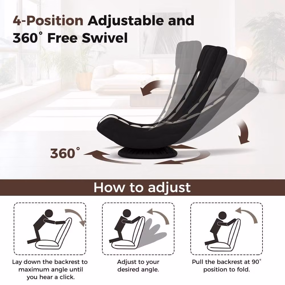 Gymax Folding Floor Sofa Chair with 360 Degree Swivel and 4 Position Adjustment in Black – 7