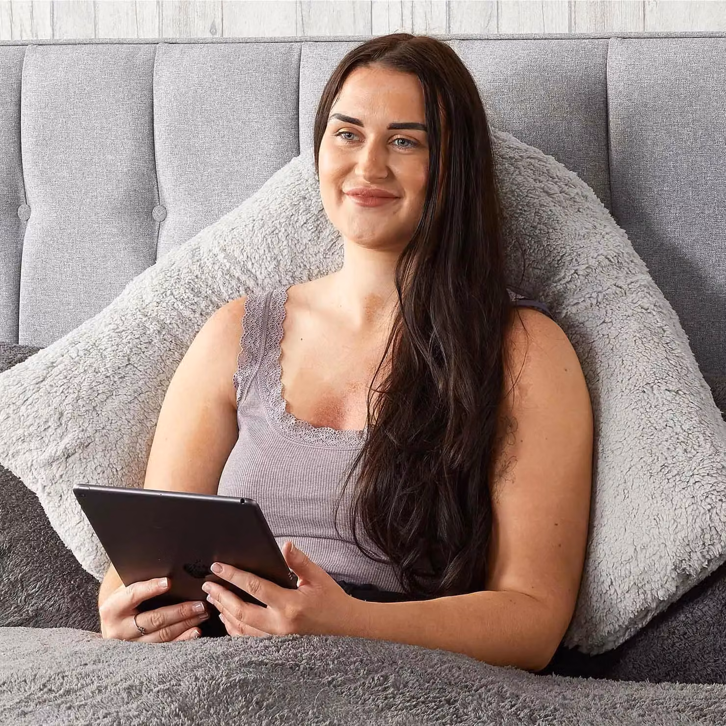 OHS Grey Teddy Fleece V-Shaped Orthopaedic Pregnancy Support Pillow – 2