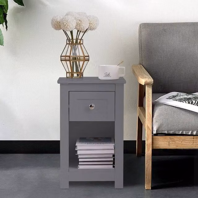Kelvenix Set of 2 Small Slim Wooden Side End Tables in Grey – 1