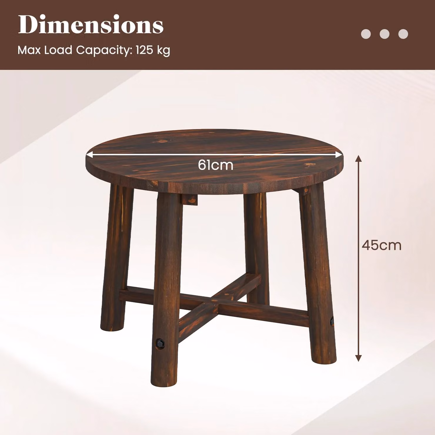 Costway Round Outdoor Side Table with Solid Wood Structure in Brown – 2