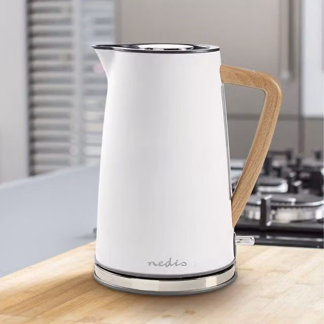 Nedis White Stainless Steel Cordless Kettle with Auto Shut-off, 1.7 l