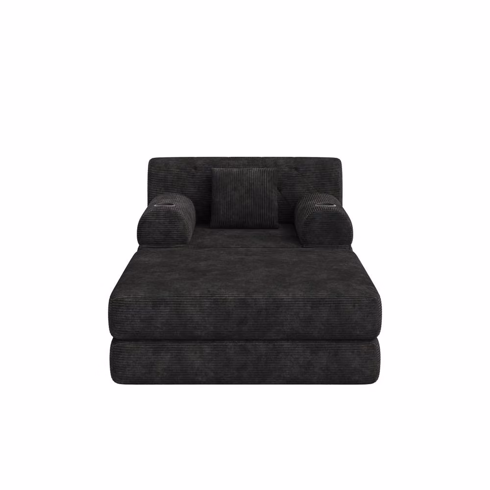 Matteo Black Corduroy Sleeper Chair with Ottoman and Storage Sofa Bed – 6
