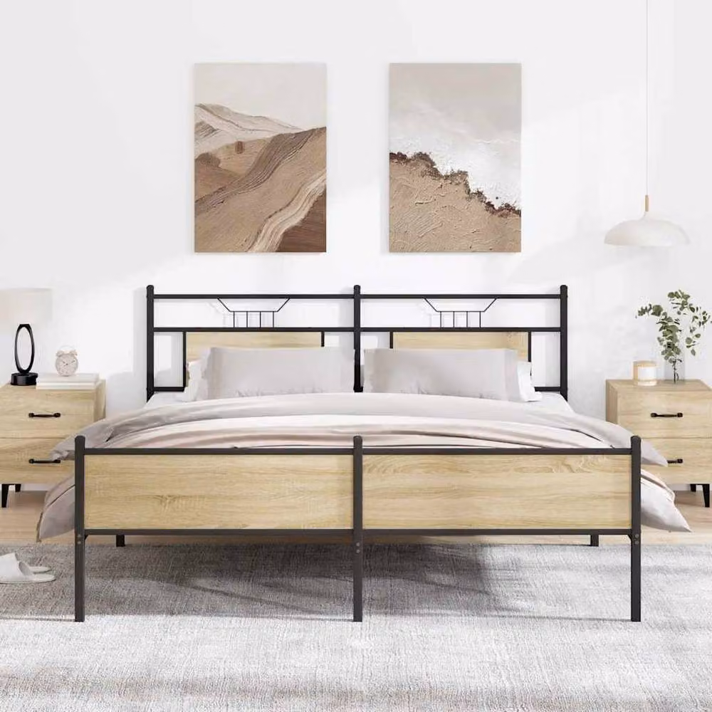Berkfield Home Metal Bed Frame in Sonoma Oak Brown, W/D/H: 180 x 200 cm – 2