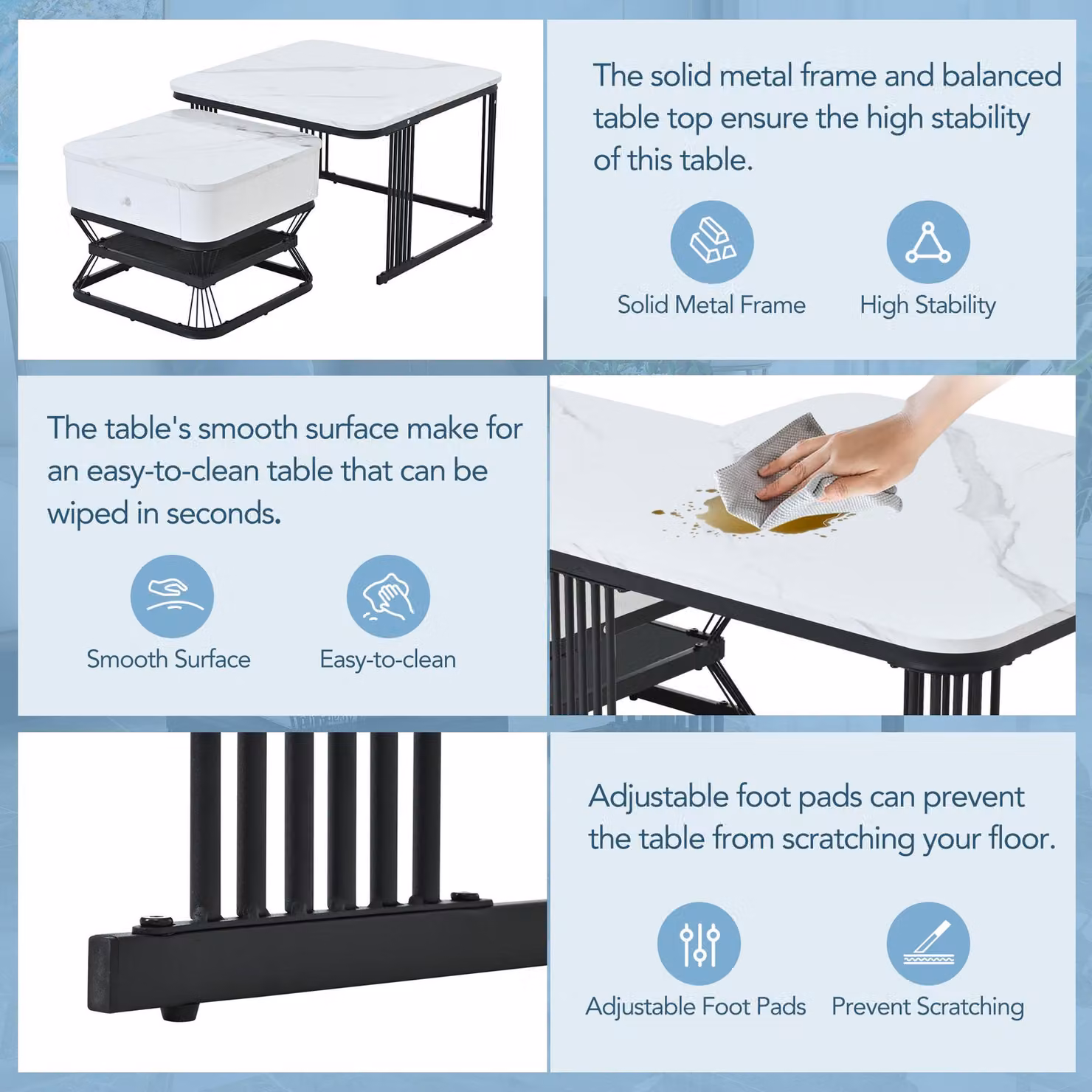 Aosom UK Nesting Coffee Table Set with Open Storage Shelf, White and Black MDF Tops, W/D/H: 70 x 70 x 45 cm – 3