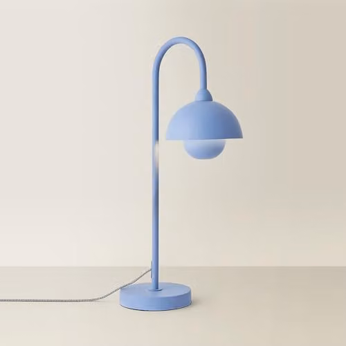 ValueLights Tilly Pastel Sky Blue Arched Dome Metal Table Lamp with LED Bulb, H 58.5 x W 30.5 x D 16 cm