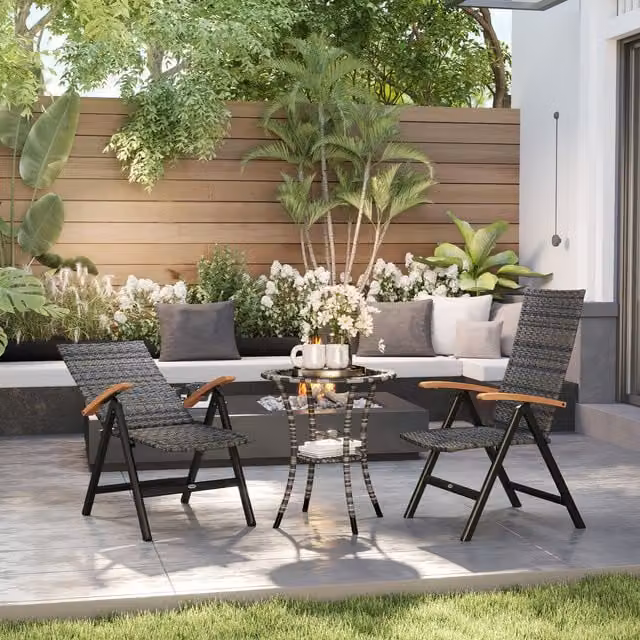 Outsunny Set of 2 Grey Modern Outdoor Folding Dining Chairs with Armrests and Backrests