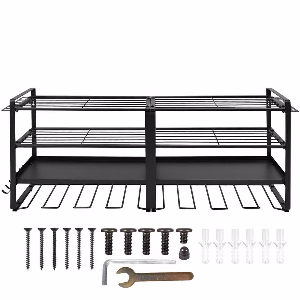 VOGREX 4-Tier Wall Mounted Power Tool Rack with 8 Drill Holders in Black – 1