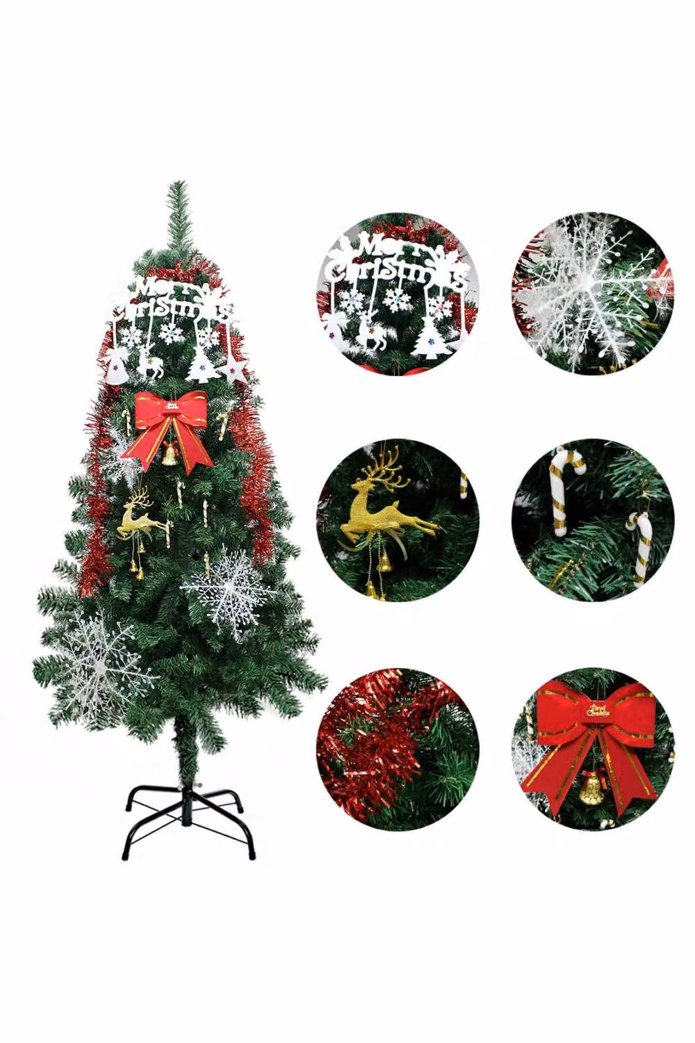 KDMD Christmas Hanging Decor Kit with Multicolour Bowknot Ribbon, Snowflake and Reindeer Pendants – 2