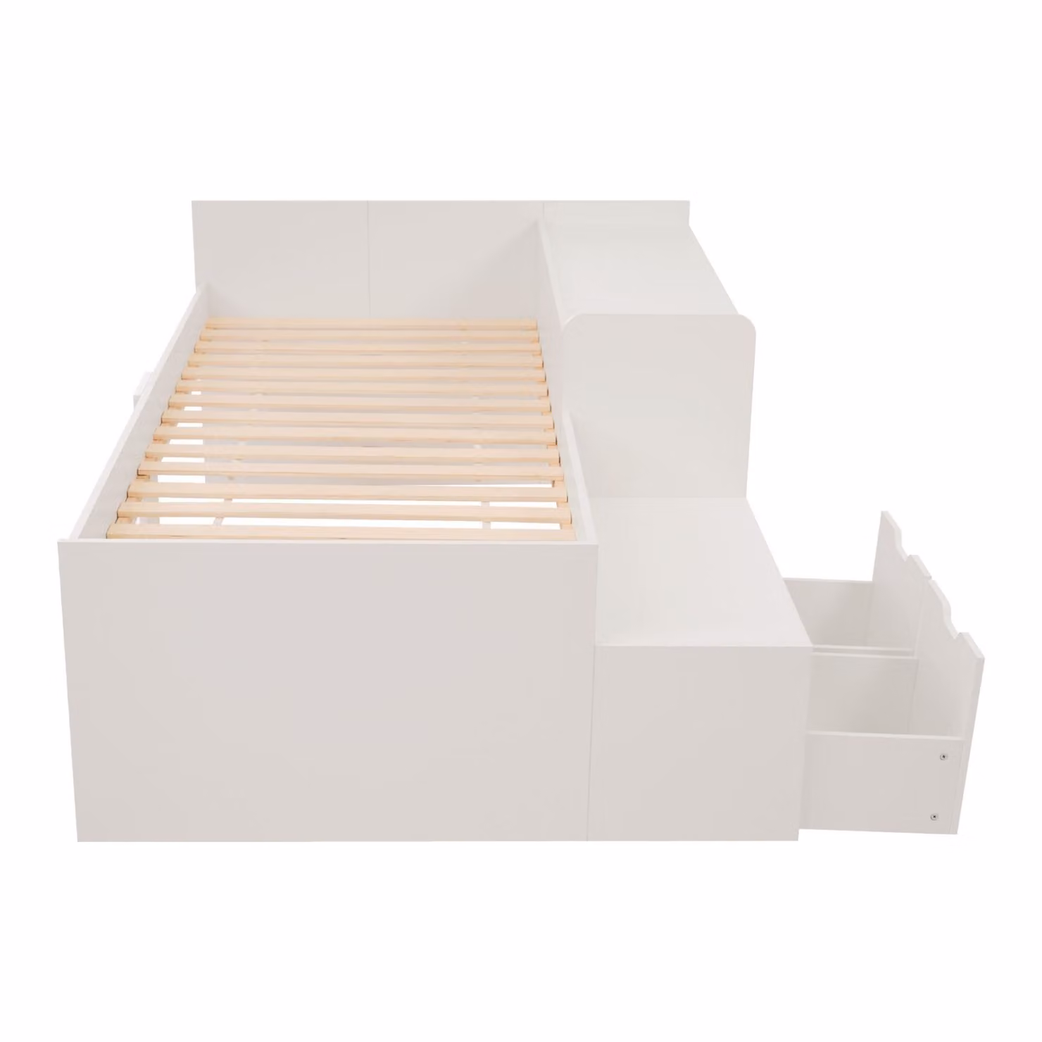 Aosom Kids Single Bed with Desk and Storage Drawers in White, Solid Wood Bed Frame, L x W x H: 195 x 137 x 82.5 cm – 2