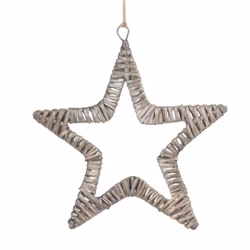 Red Hamper Vintage Star Hanging Pendant Light in Rattan and Metal, Grey and Brown