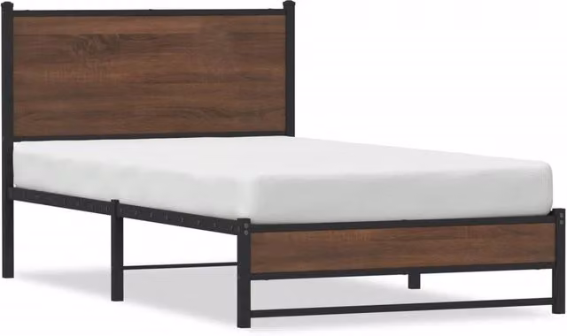 Berkfield Home Metal Bed Frame in Brown Oak, W/D/H: 100 x 200 cm