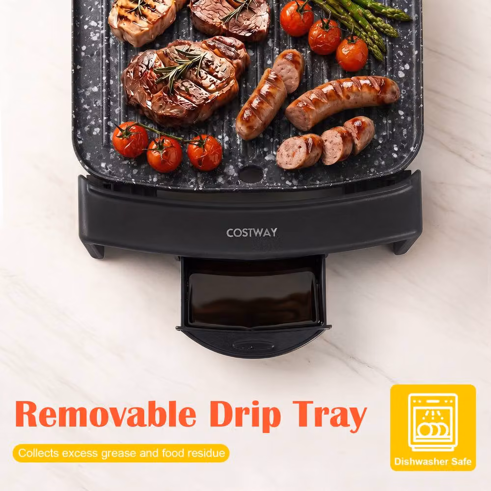 Costway 2-in-1 Electric Grill and Griddle Combo, 2150W Tabletop Model with 2 Nonstick Aluminium Zones, Black – 5