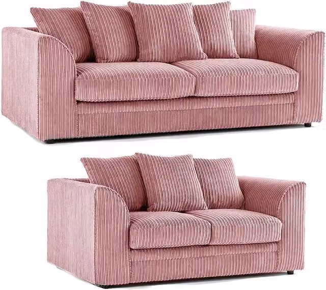 LUXURY LIFE Dylan Pink Jumbo Cord Fabric Sofa Set with 3-Seater and 2-Seater Sofas