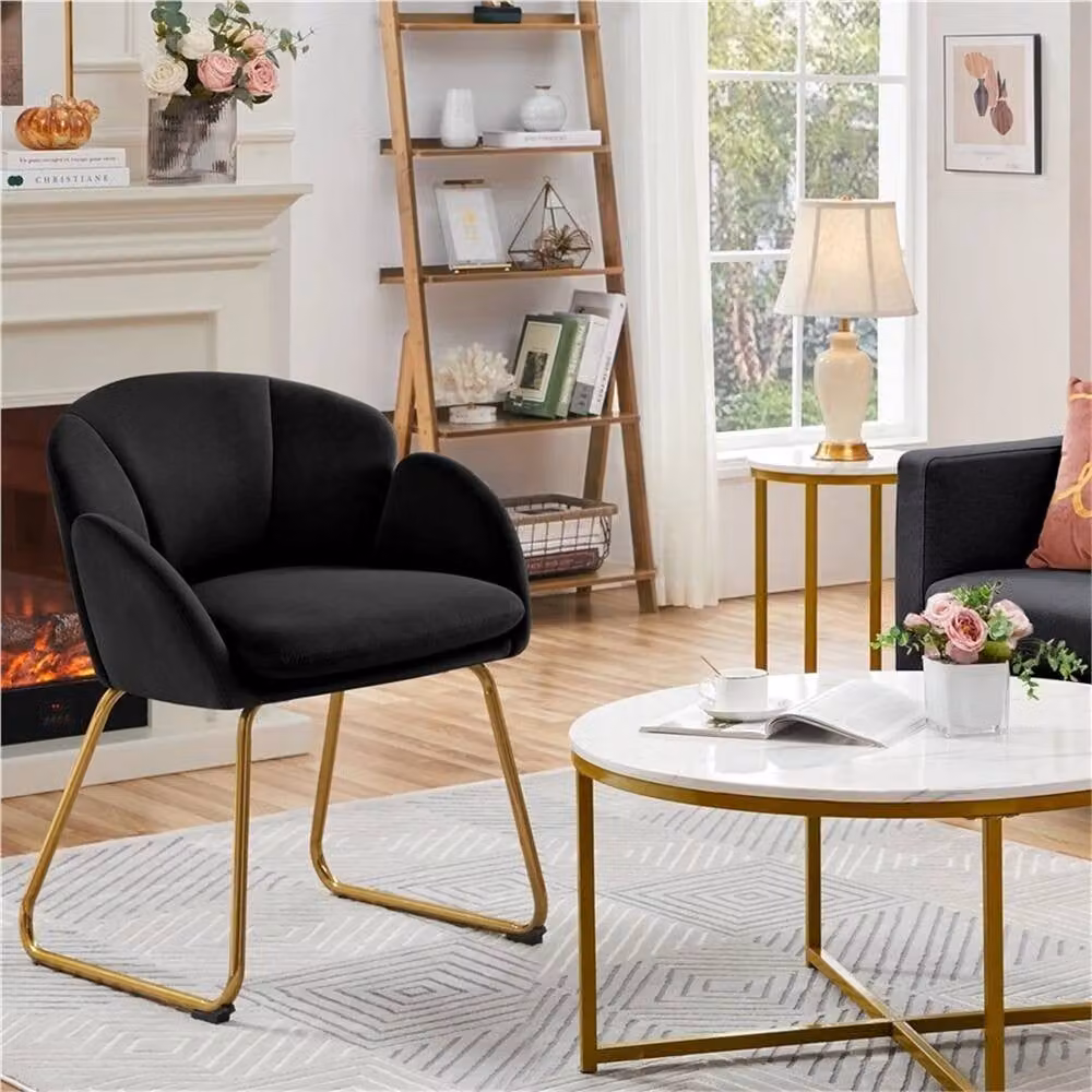 Kelvenix Flower Shape Velvet Vanity Chair in Black – 3