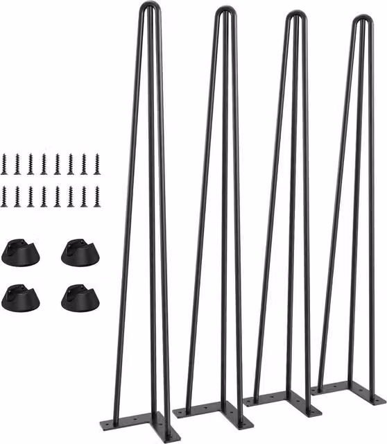 Nordara 4-Piece Matt Black Steel Hairpin Table Legs with Screws – 1