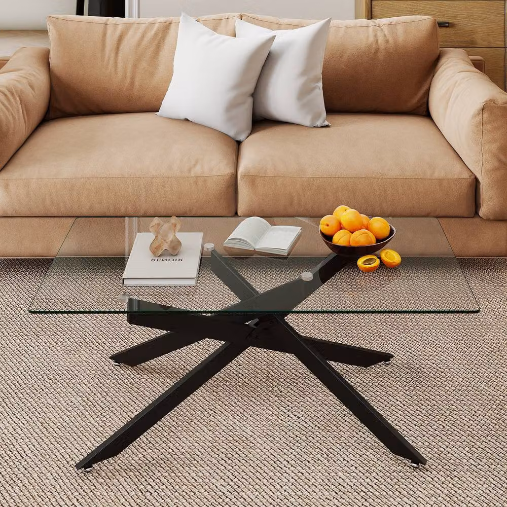 Costway Modern Rectangular Glass Coffee Table in Black – 5
