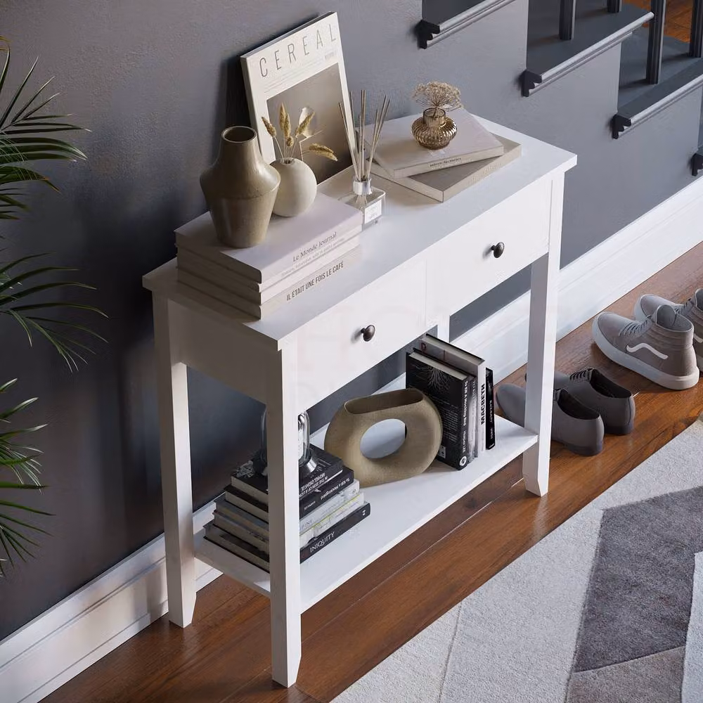 HD Designs Windsor Wooden Console Table with Drawers, White – 3