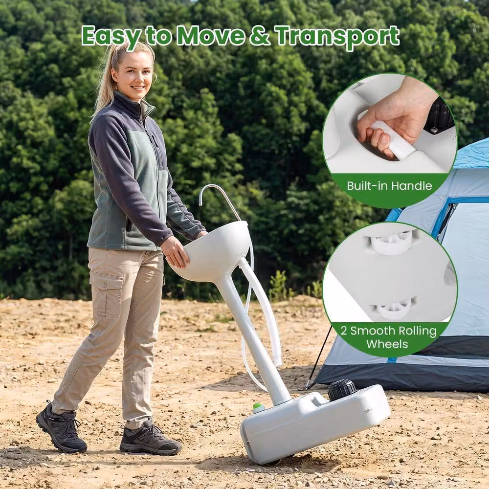 Costway Portable Hand-Wash Station with Rolling Wheels, Grey – 4