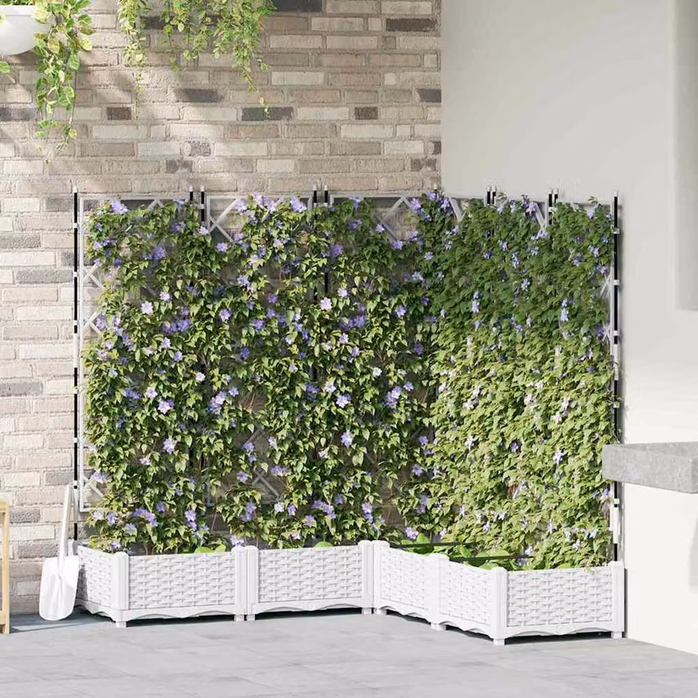 Berkfield Home Garden Planter with Trellis, 5 Piece Set, White, W/D/H: 120 x 120 x 125.5 cm – 2