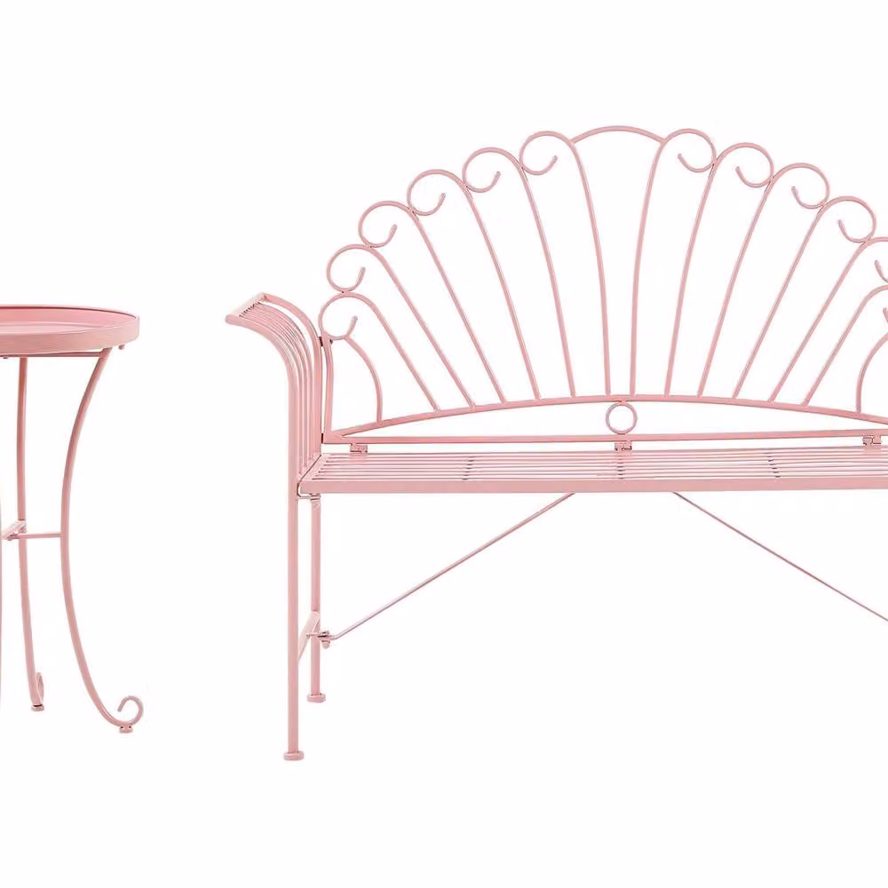 Wyld and Coco Pink Metal 2-Seater Bench with Side Table and Flared Armrests – 2