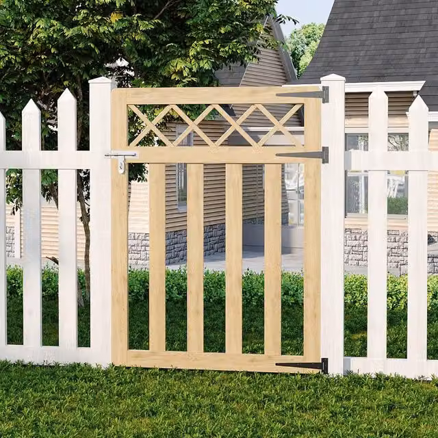 Livingandhome Spruce Wood Garden Single Fence Gate with Wire Mesh Design in Soft Yellow, W/H: 90 x 120 cm