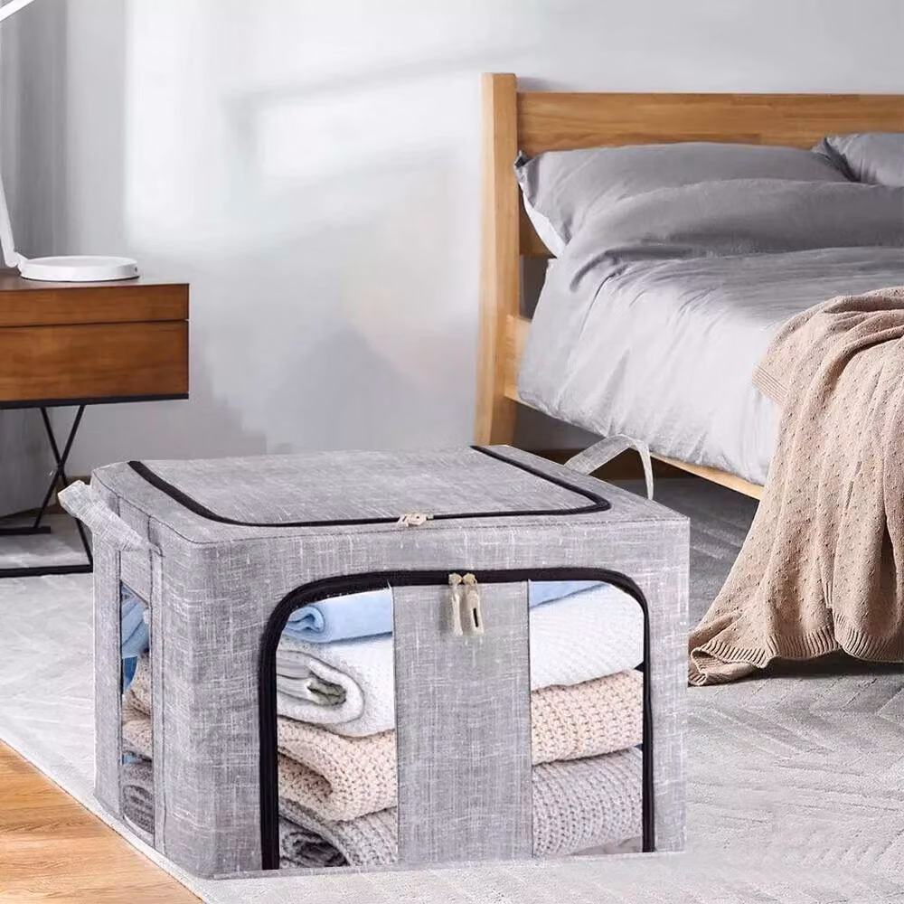 PAWNORA 66L Foldable Fabric Mesh Clothes Storage Box, 2 Pack, Grey – 4