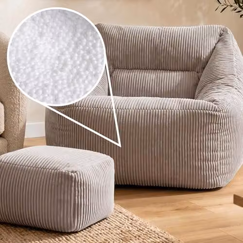 icon Natalia Cord Bean Bag Chair and Footstool Bundle with Filling Included, Grey – 5