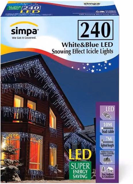 Simpa 240 LED Multi-Action Icicle Lights in Blue and White, 6m Indoor/Outdoor – 1