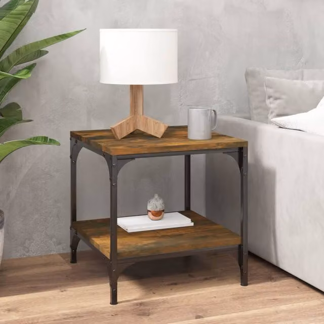 Berkfield Home Set of 2 Square Side Tables in Smoked Oak and Brown, W/D/H: 40 x 40 x 40 cm – 1