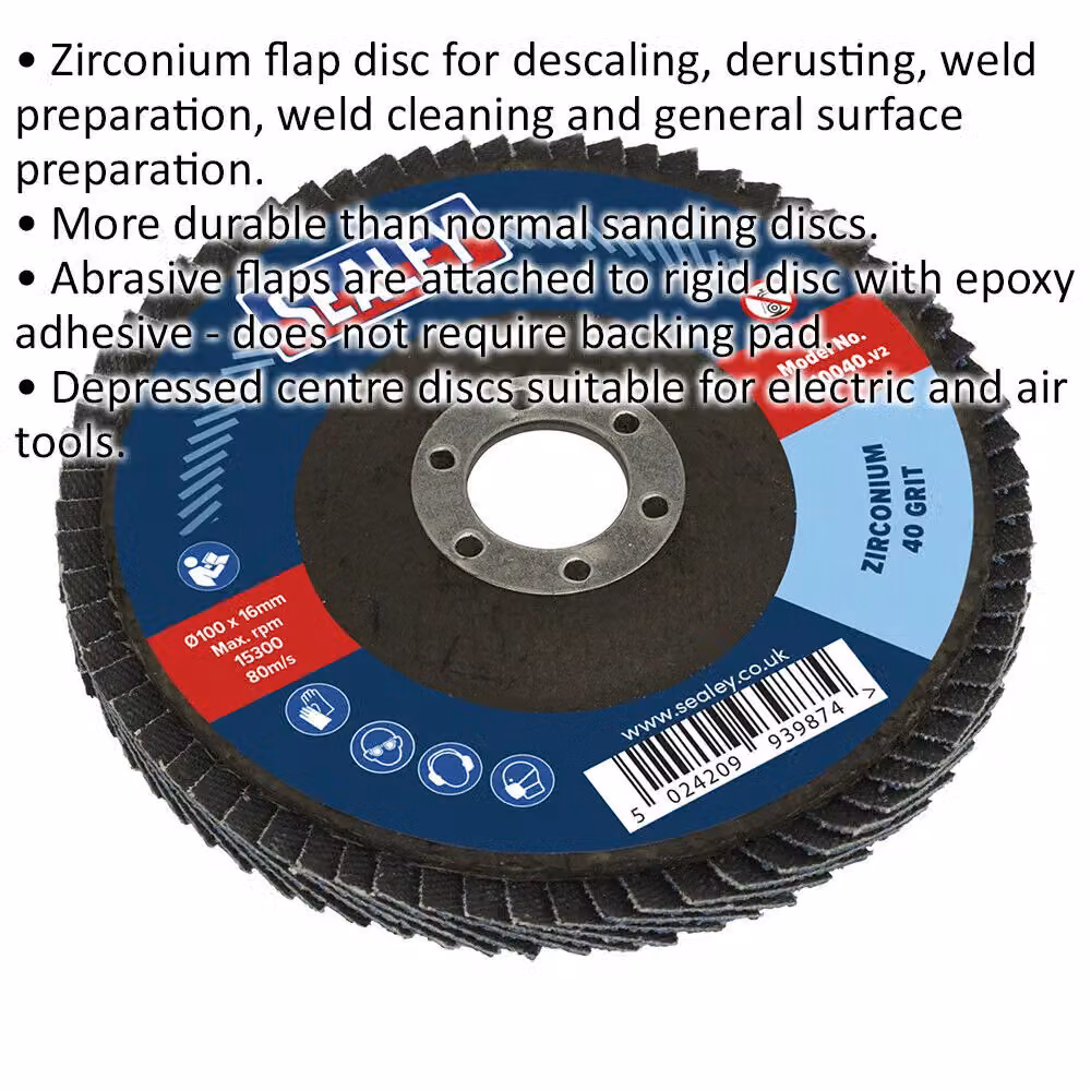 Loops 100mm Zirconium Depressed Centre Flap Disc for Angle Grinders, 40 Grit, 16mm Bore – 2