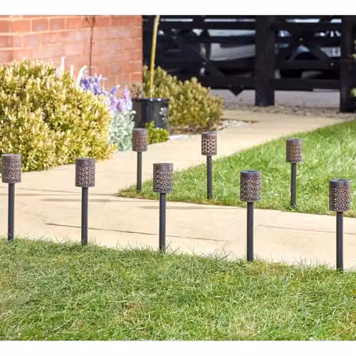 mysmartbuy Set of 8 Solar Powered LED Garden Stake Lights in Black with Warm White Effect, Height: 36 cm – 2