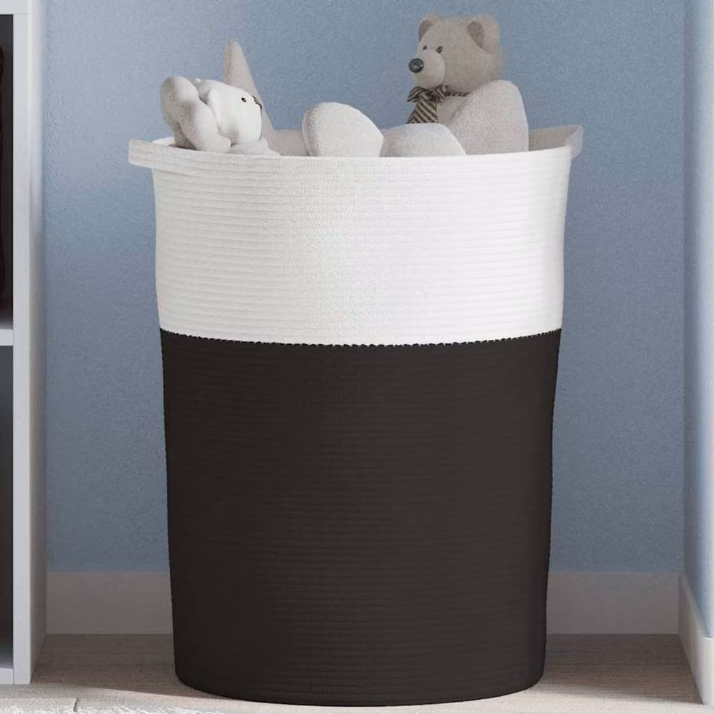 Berkfield Black and White Open Weave Cotton Storage Basket with Handles W: 49 cm, H: 65 cm – 2