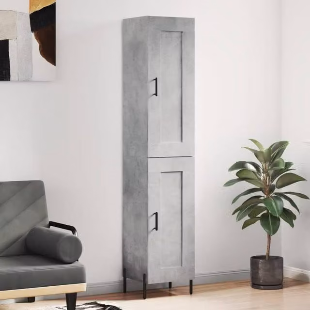 Berkfield Home Highboard in Concrete Grey, W/D/H: 34.5 x 34 x 180 cm
