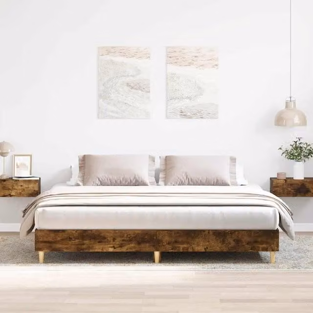 Berkfield Home Smoked Oak Bed Frame in Brown, Engineered Wood, W/D/H: 160 x 200 cm