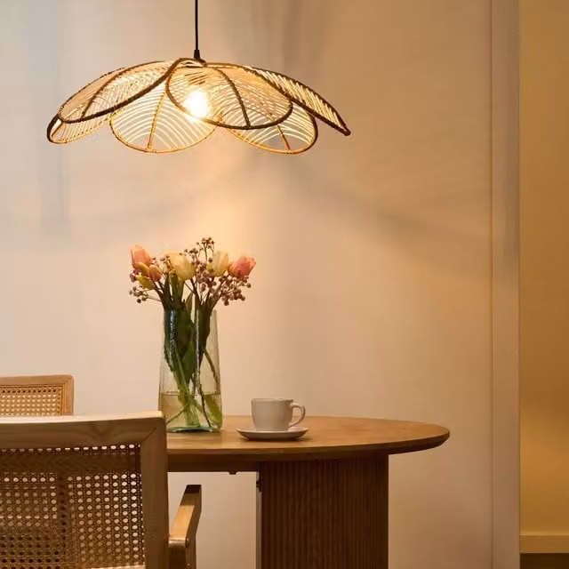 Wyld and Coco Natural Rattan Flower Pendant Lamp in Brown and Beige – 1