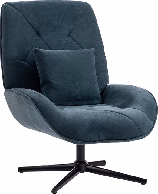 HOMCOM Dark Green Chenille Upholstered Swivel Accent Chair with Lumbar Pillow and Metal Legs