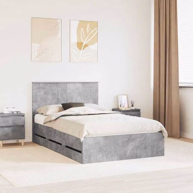 Berkfield Home Modern Bed Frame with Drawers in Concrete Grey, Engineered Wood, W/D/H: 135 x 190 cm