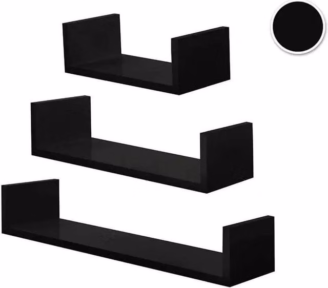 FORGEVIO Black U-Shaped Floating Wall Shelf