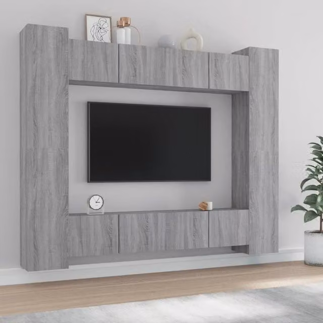 Berkfield Home 8 Piece Grey Sonoma Engineered Wood TV Cabinet Set