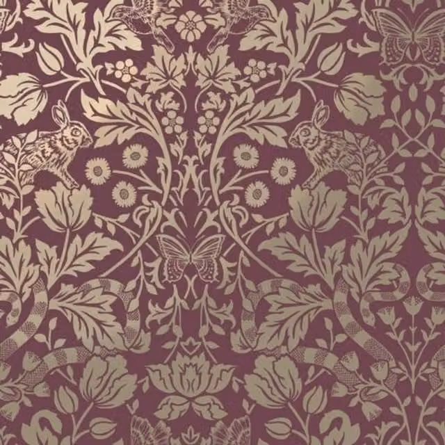 Holden Decor Red Gold Metallic Shimmer Mirror Floral Woodland Animals Damask Wallpaper in Grey