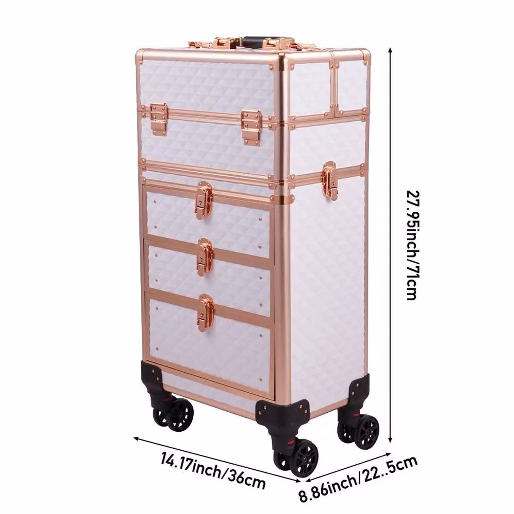 VOGREX 5 in 1 Beauty Trolley with 3 Drawers for Makeup and Nail Storage, Gold, White and Multicolour – 2