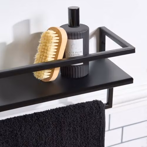 OHS 2 Tier Wall Mounted Towel Rail with Shelf, Black, W/D/H: 45 x 12 x 15 cm – 2