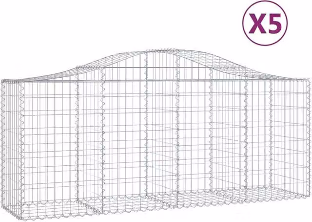 Berkfield Home Arched Gabion Baskets, 5 Piece Set, Silver Galvanised Steel, W: 200 cm, D: 50 cm, H: 80-100 cm – 1