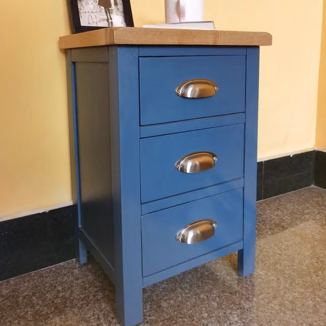 Furniture One Blue 3 Drawer Large Wide Bedside Cabinet and Night Stand