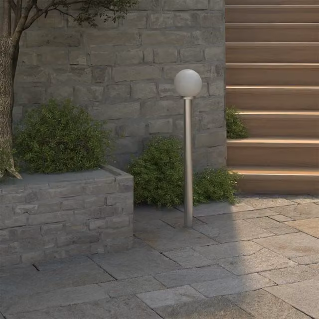 Berkfield Modern White Stainless Steel Garden Lamp Post with Glass Sphere, Height: 110 cm – 1