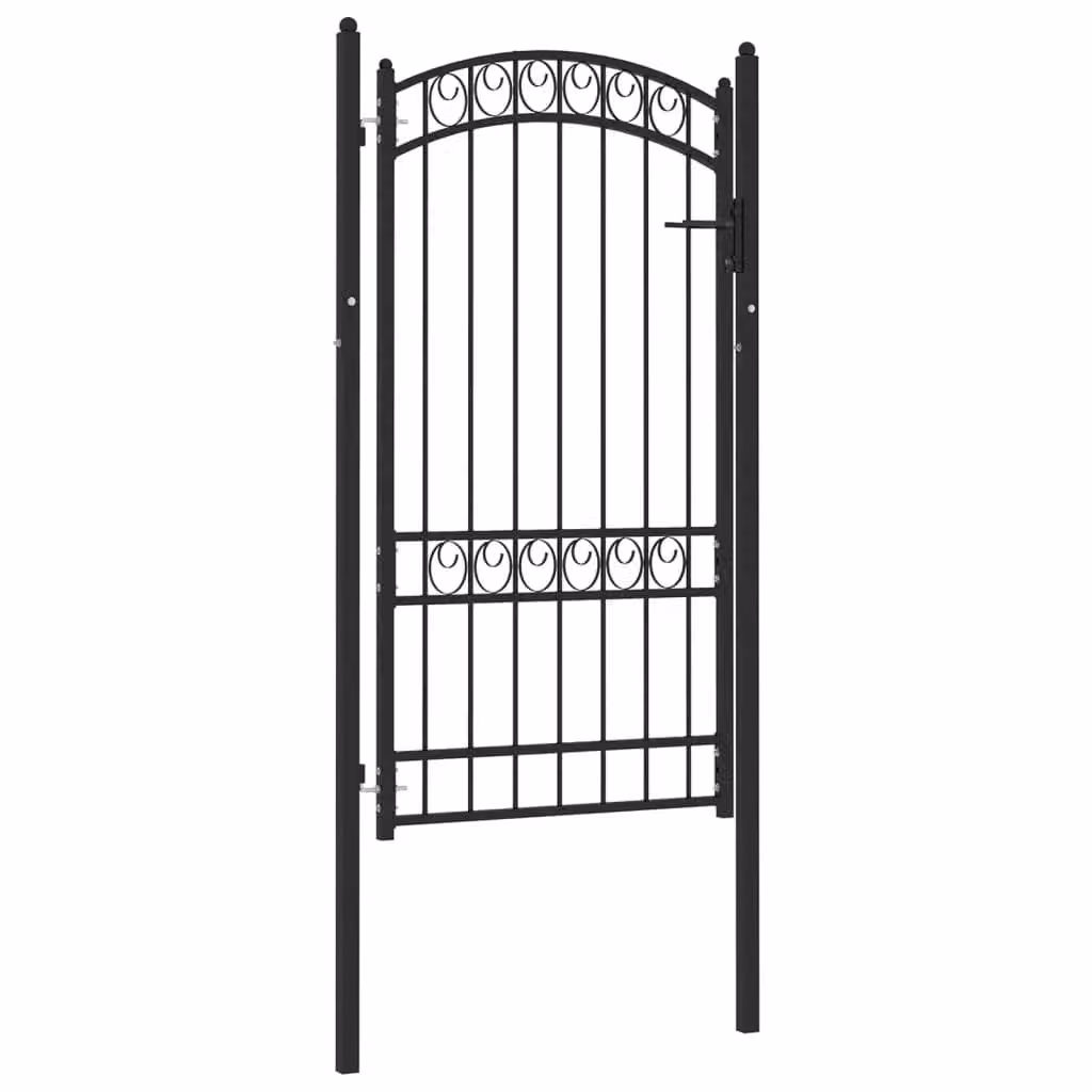 Berkfield Home Black Steel Arched Top Swing Fence Gate W: 100 cm, H: 175 cm – 2