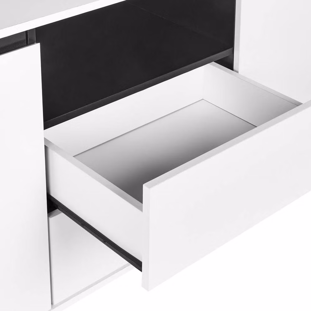 Wyld and Coco White Modern Engineered Wood Sideboard with 3 Drawers and Metal Legs – 3