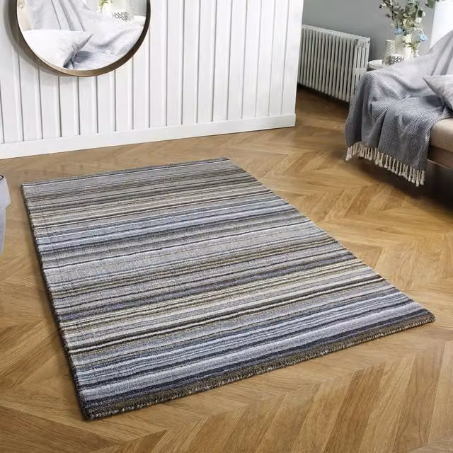 The Rug Shop UK Grey Modern Striped Wool and Cotton Rug, W: 200 cm, D: 280 cm