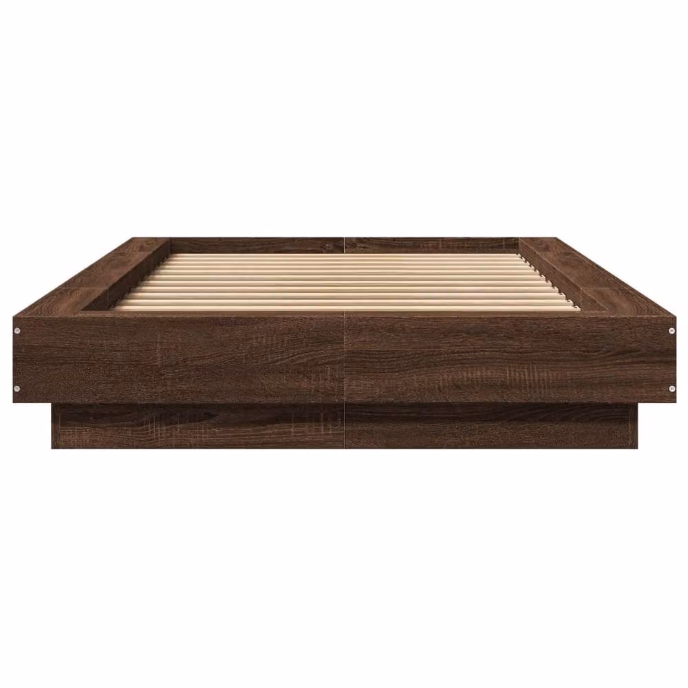 Berkfield Home Modern Bed Frame with LED Under-Bed Lighting and USB Charging Port in Brown Oak, W/D/H: 100 x 200 cm – 4