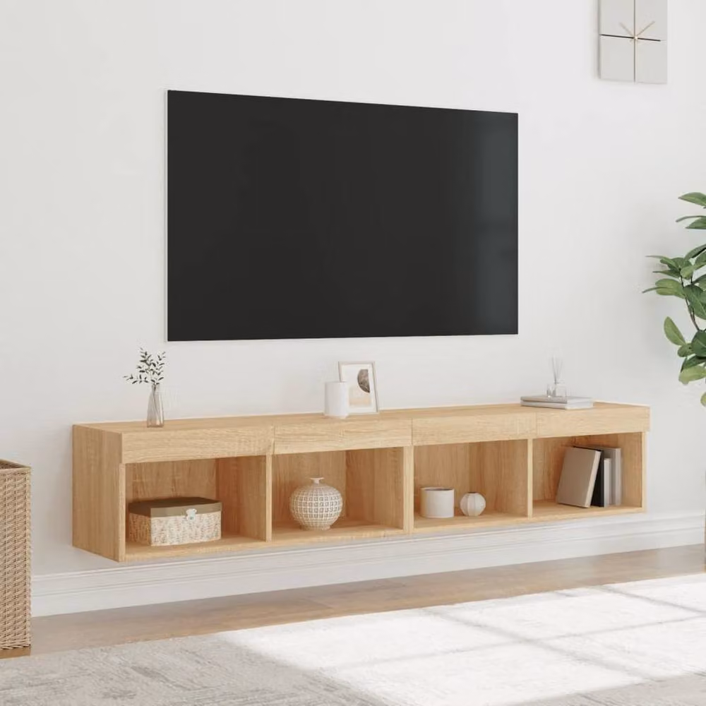 Berkfield Home Set of 2 Modern TV Cabinets with LED Lights in Sonoma Oak Light Brown, W/D/H: 80 x 30 x 30 cm – 1
